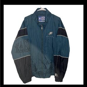 VTG Philadelphia Eagles Zip Up Starter NFL Windbreaker XL Green & Black Go Birds